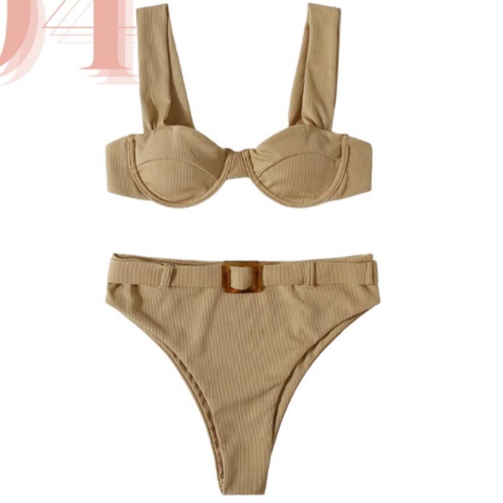 Shein Ribbed Belted Push-Up Bikini